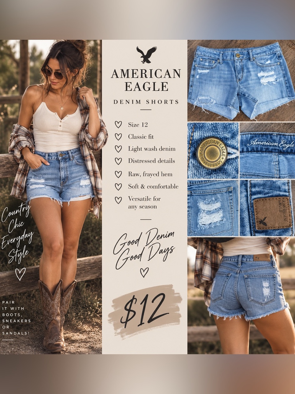 American Eagle Outfitters Light Wash Blue Distressed Denim Shorts
